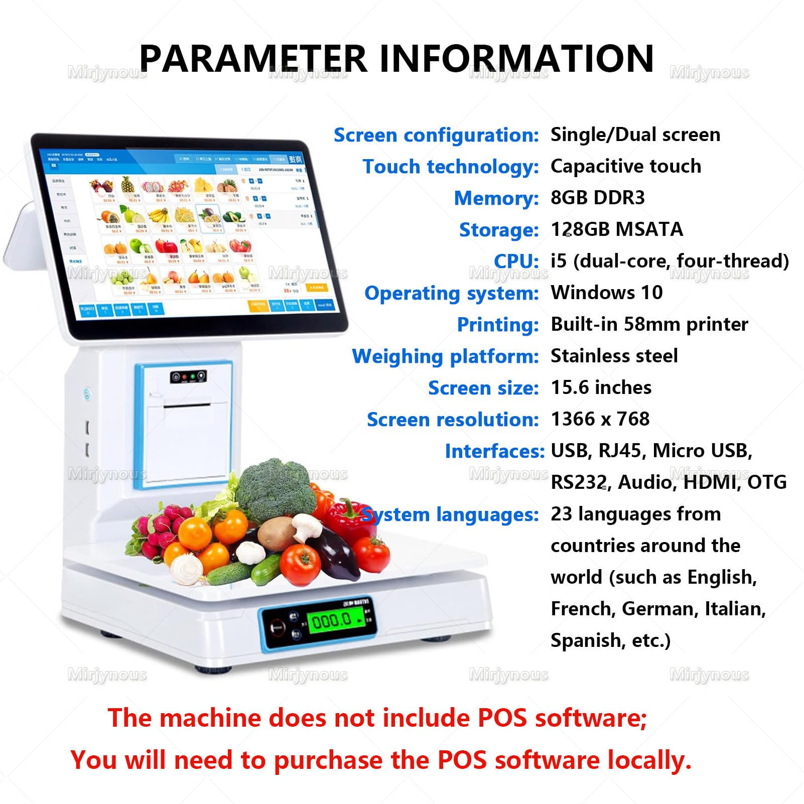 POS-System mit Waage für den Einzelhandel, Digitale Barcode-Waagen DualScreen