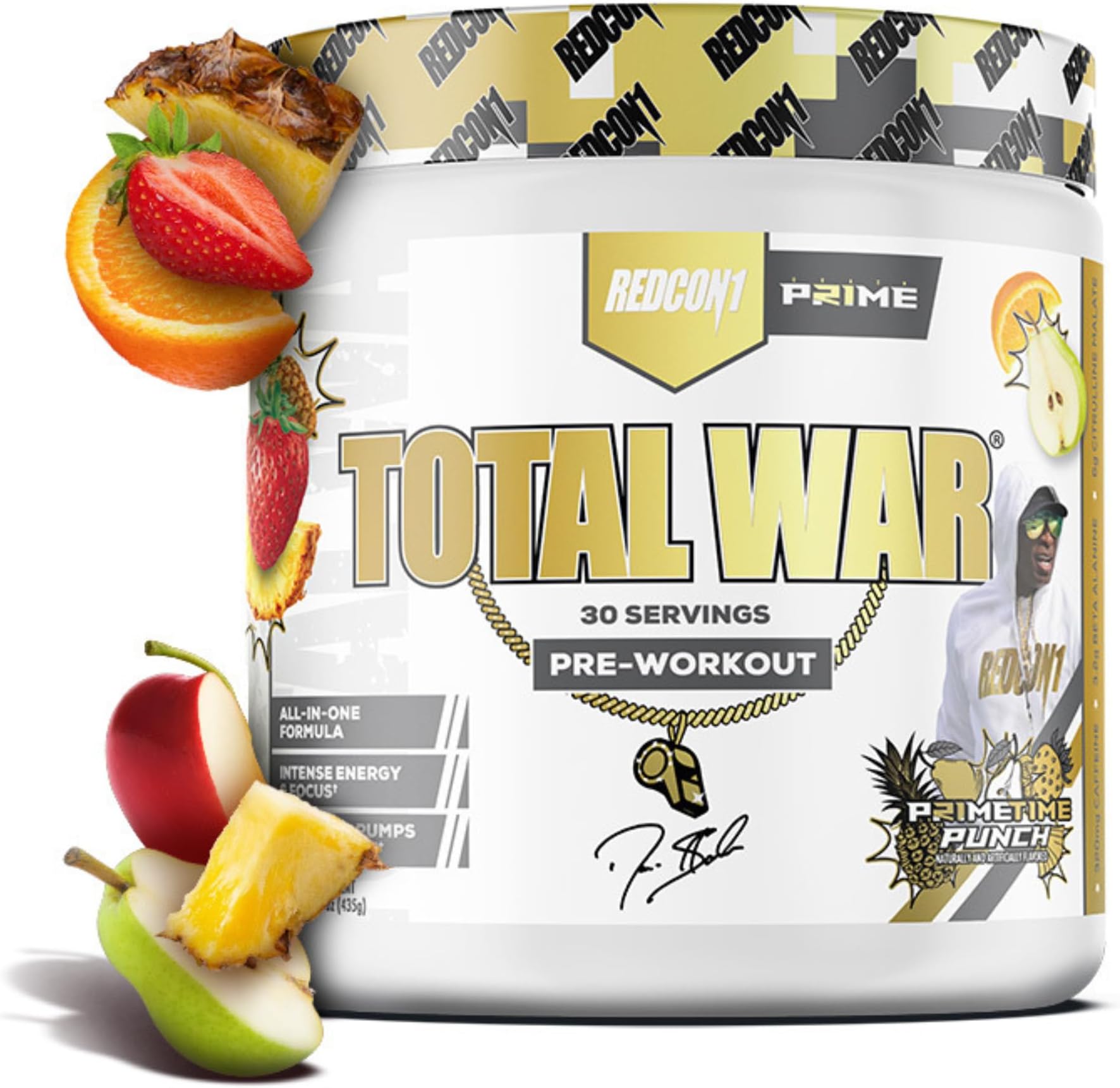REDCON1 Total War Pre Workout, Boost Energy, Massive Pumps, Increase Endurance & Focus, 3.2g Beta-Alanine, 350Mg Caffeine,6g Citrulline Malate, Nitric Oxide Booster 30 Servings Prime Time Punch