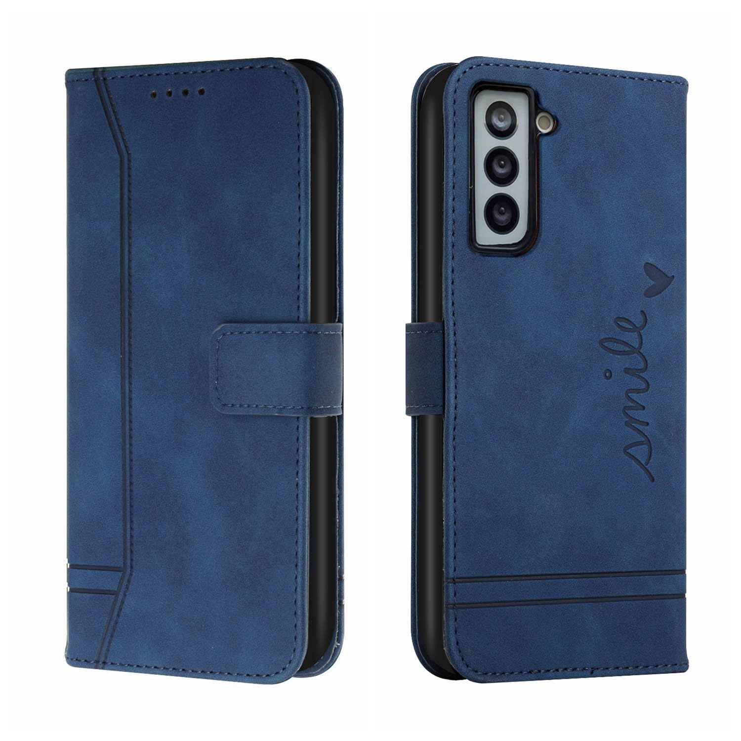 Generic Custodia compatibile con Samsung Galaxy S22 (colore blu) Custodia a libro magnetica in pelle con motivo linea laterale
