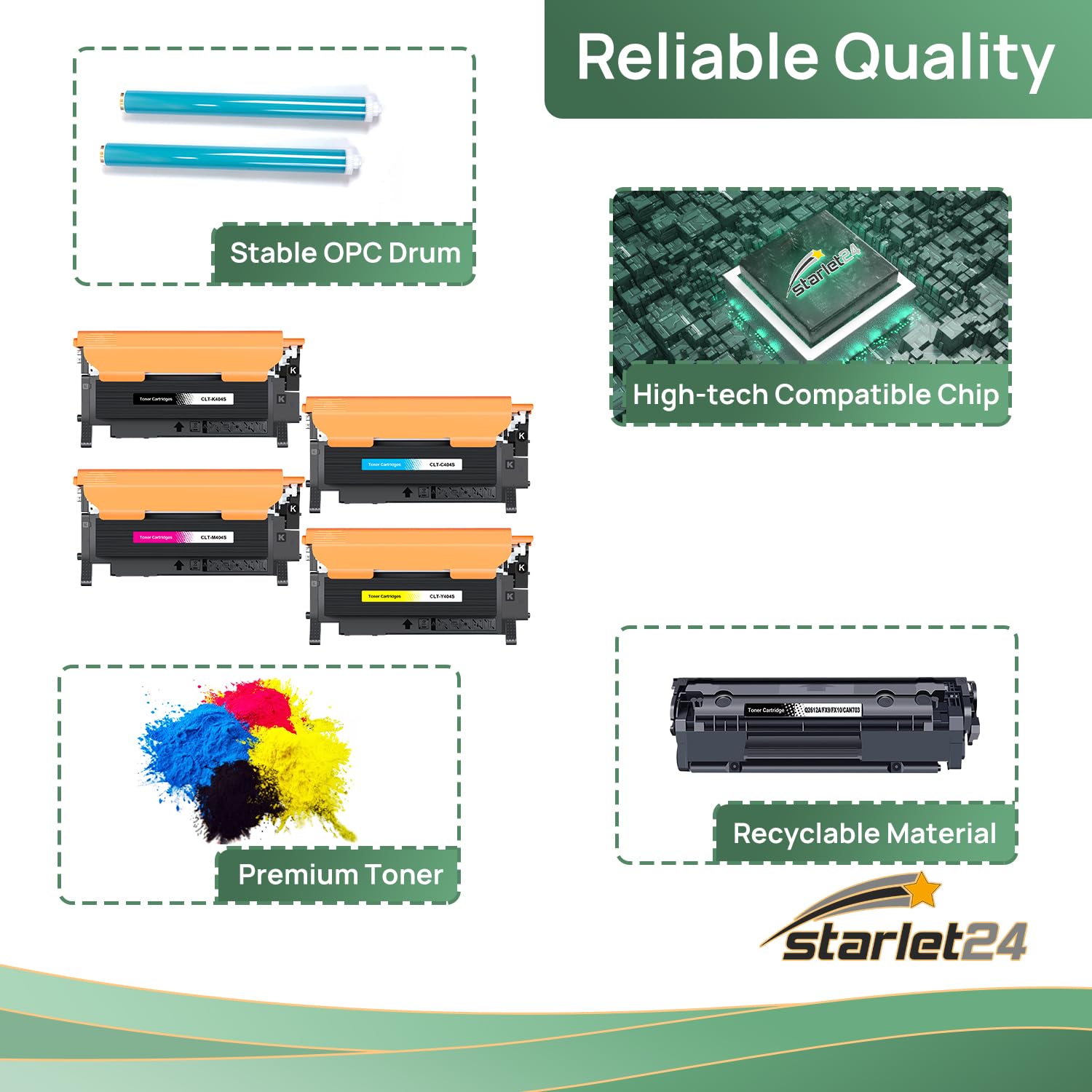 Starlet24 4X Toner CLT-P404C CLT-404S Compatible avec Samsung C480W P404C