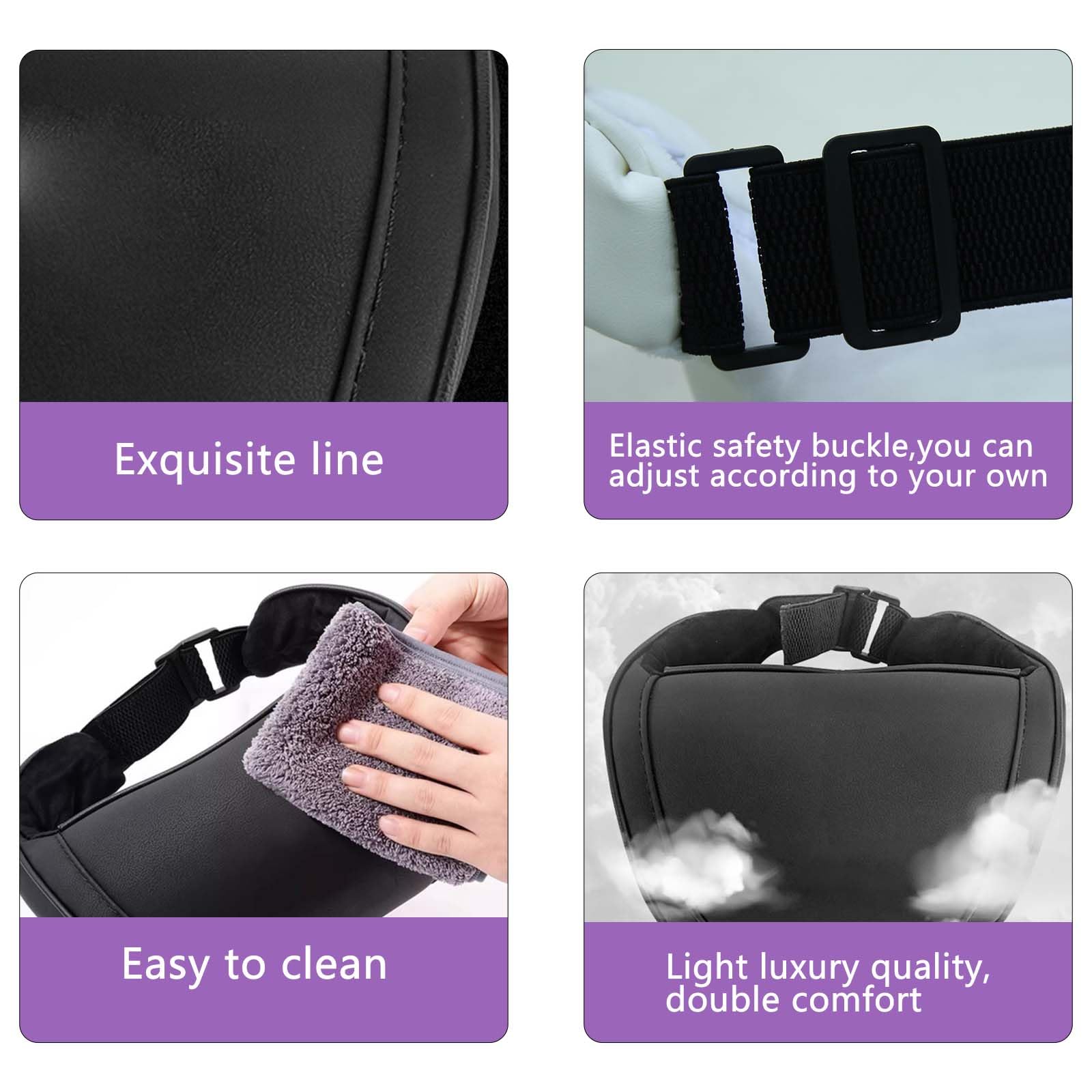 Auto Nackenkissen, weiche Auto Nackenkissen für Autofahrer Nackenstütze mit verstellbarem Gurt Universal Fit Nacken & Wirbelsäule Rest Kissen für Reisen/Büro/Haus, 2pc Schwarz