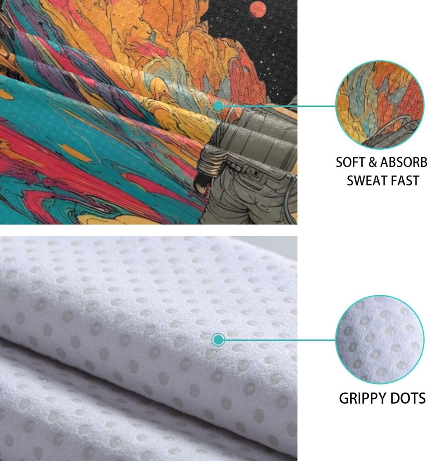 Astronaut Colorful Yoga Mat Towel with Silicone Grip Dot – 73"x27" Non-Slip Sweat Absorbent Microfiber Yoga Towel for Home Gym Studio