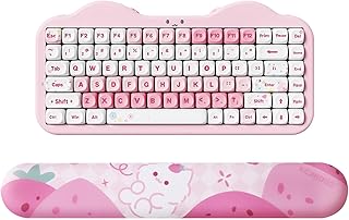 YUNZII C75 Wireless Mechanical Keyboard(Pink, Candy Switch), Keyboard Wrist Rest(Pink)