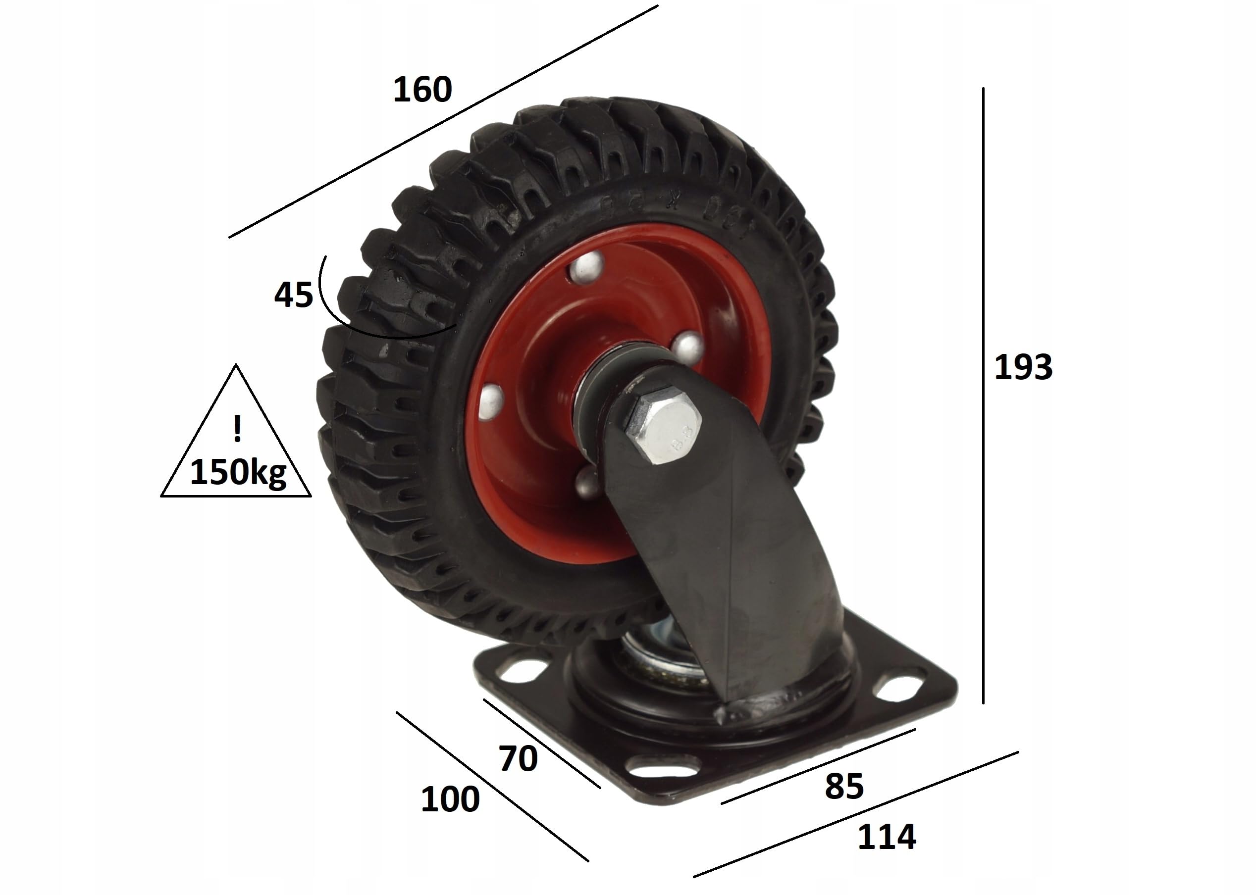 Lenkrolle 160x45 mm 450 kg 4 Stück | Vollgummi, Transportrolle, Kugellager, Transportwagen, Plattformwagen, Industrie Rolle