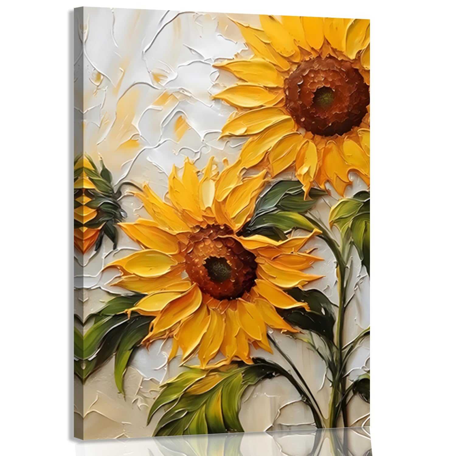 yellow sunflower canvas wall art, oil sunflower poster wall decor, sun flower picture for wall living room bathroom bedroom home decoration 16 x 24 in framed