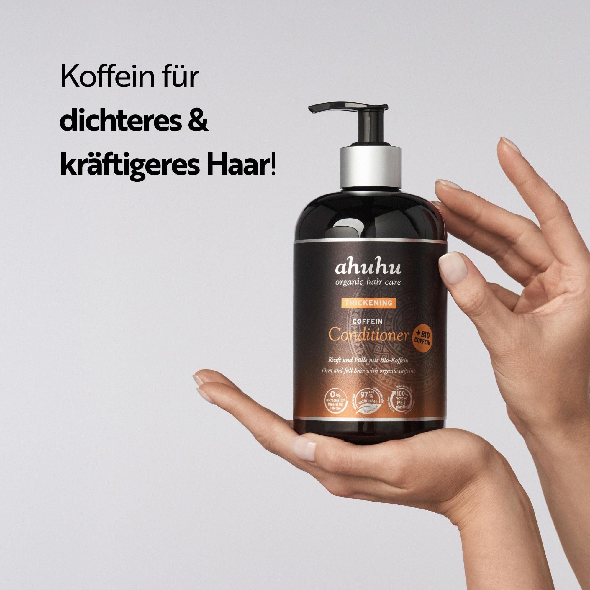 ahuhu Thickening Coffein Spülung (500 ml) | mit Bio-Koffein und Reisstärke, Kräftigt die Haarstruktur, sorgt für mehr Volumen und ideal für feines Haar