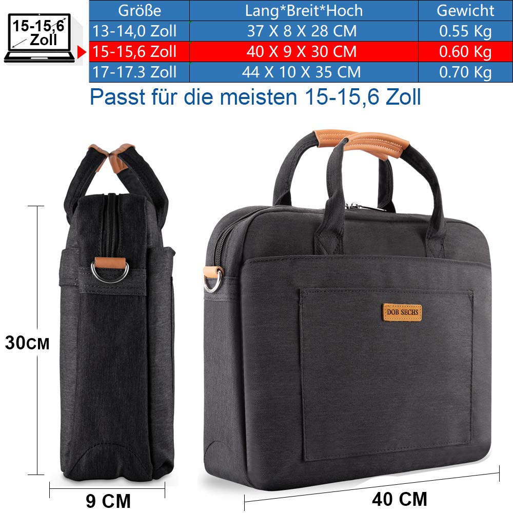 DOB SECHS Sacoche pour ordinateur portable de 15 à 15,6" - Sacoche à bandoulière - Pour ordinateur portable jusqu'à 15-15,6" - Noir