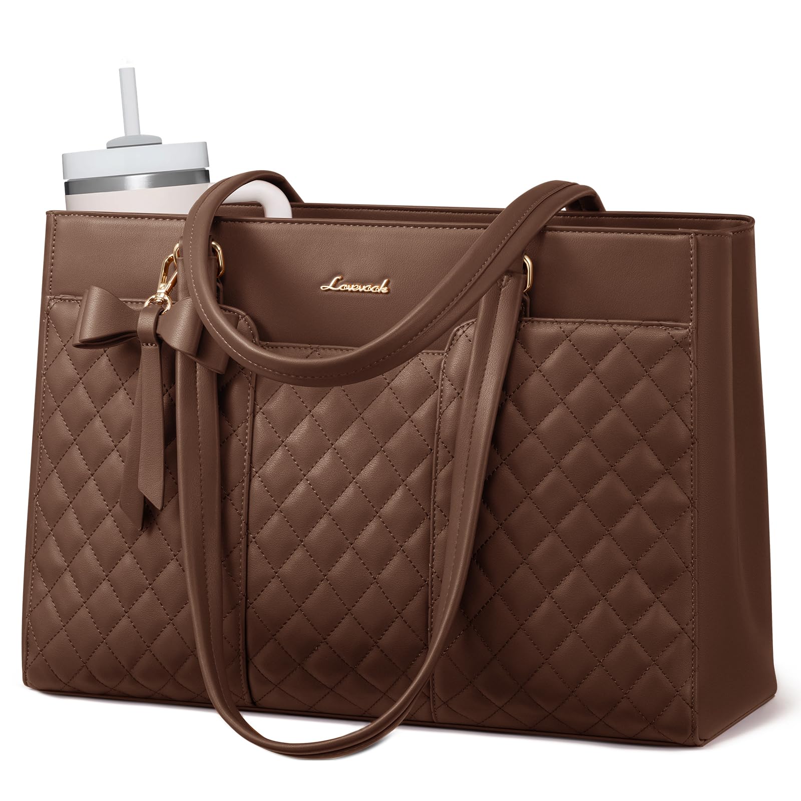 LOVEVOOK Laptop Tote Bag for Women 15.6 Inch PU Leather Work Bag