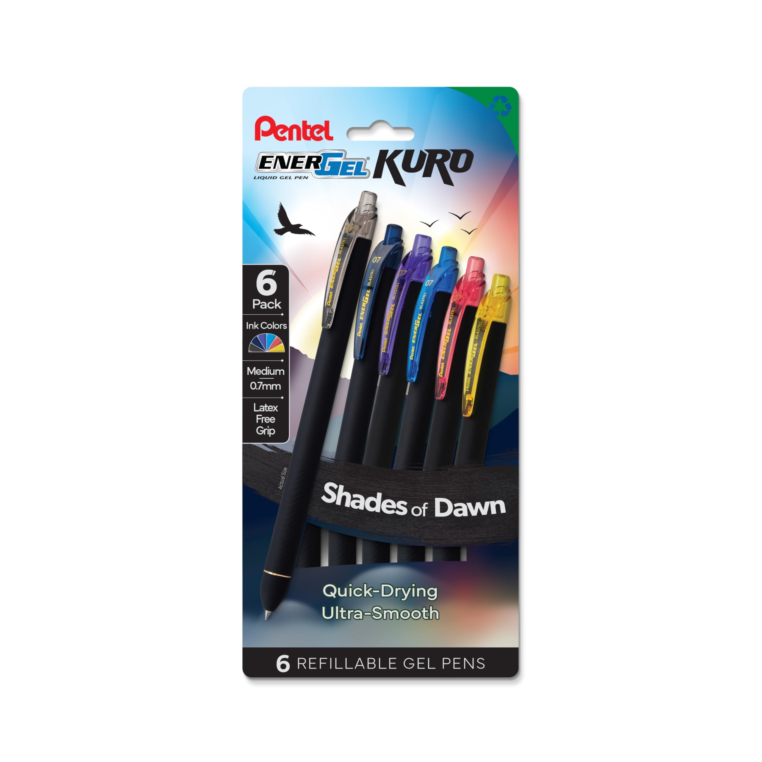 ぺん Amazon.com: Pentel EnerGel Kuro Shades of Dawn, Retractable Liquid