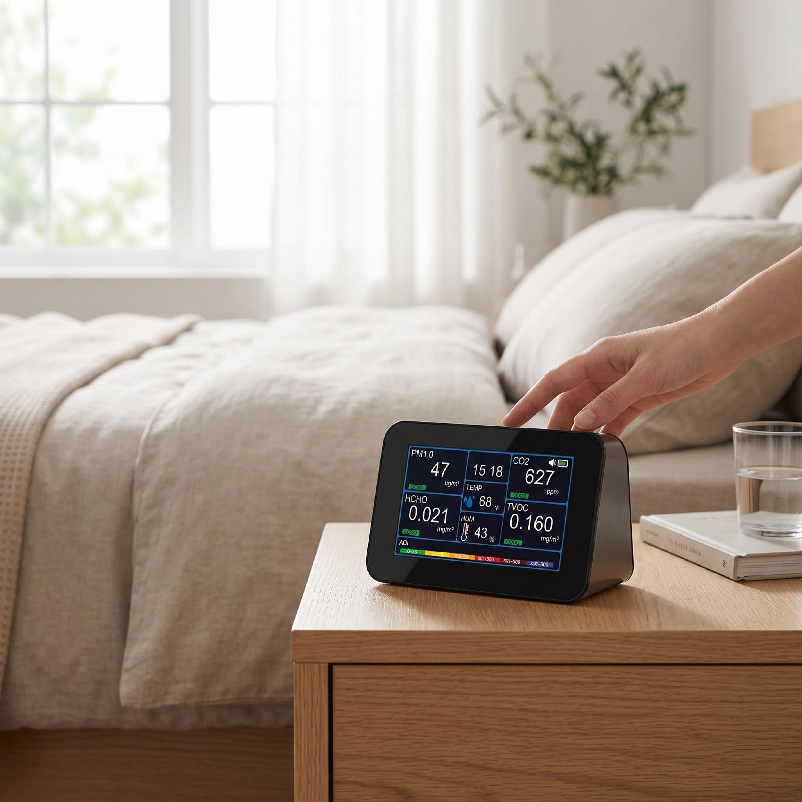 Generic Monitor de Calidad del Aire 11 en 1 para Información sobre Salud, Detección de CO2 HCHO PM2.5 en la Oficina en el Hogar, Probador Portátil Recargable con Pantalla de 4,3"