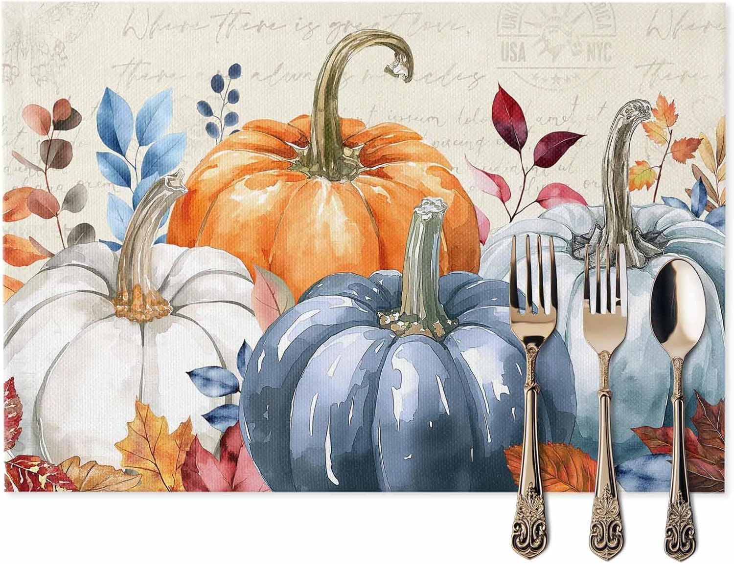 Fall Placemats Set of 6 Autumn Pumpkin Placemats for Dining Table Fall Leaves Placemats Thanksgiving Autumn Harvest Holiday Table Deoration Non-Slip Table Mats