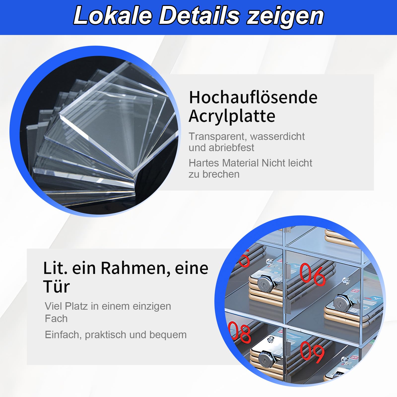 Handy-Schrank, Handy-Aufbewahrungsspind, 6/12/15/20/30/40/50/60 Fächer aus Acrylmaterial mit Türschlössern und Schlüsseln, Wandmontierter Schrank,für Büro, Schule, Klassenzimmer,4 Fächer