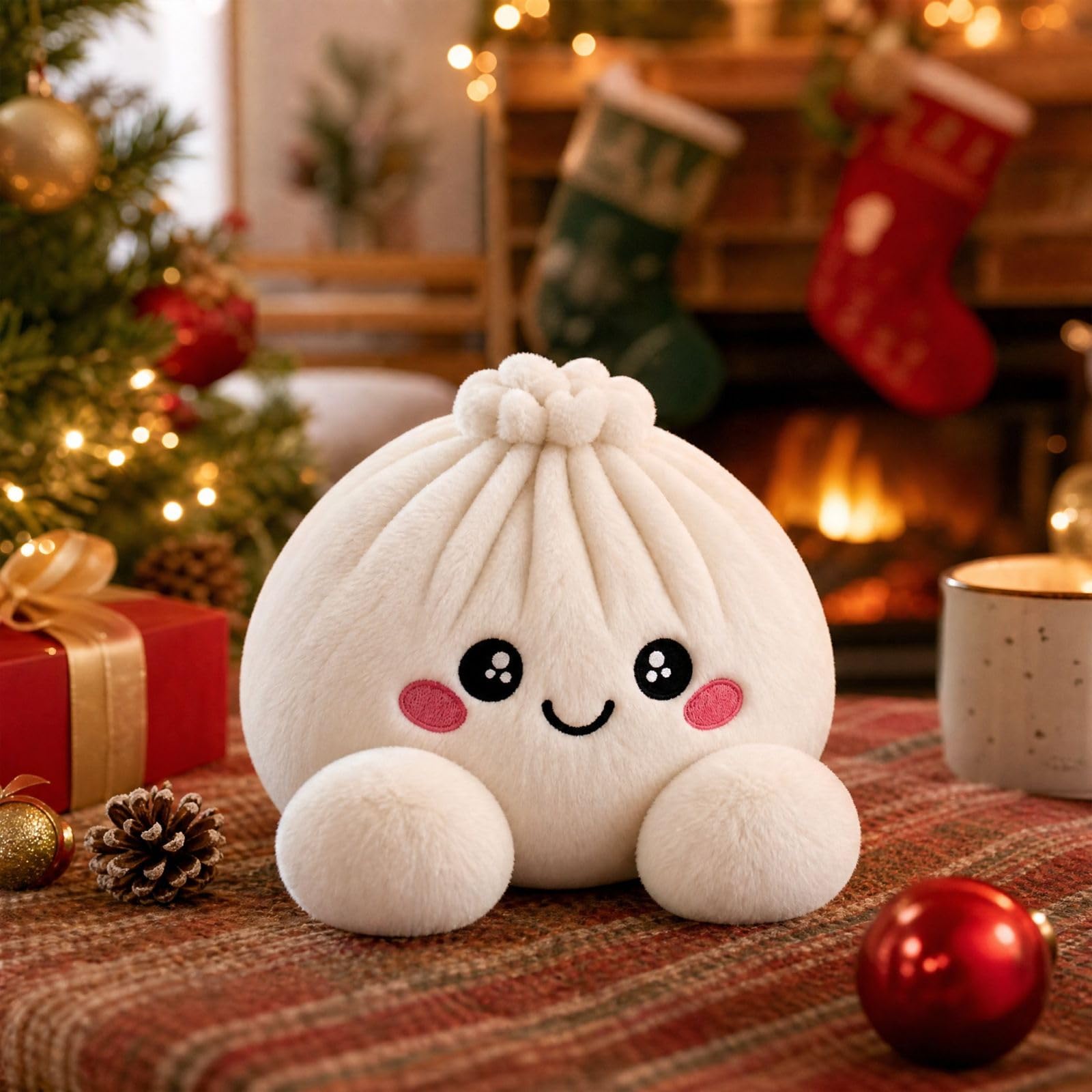 Filling Soft Dumpling Pillow,Cute Plush Stuffed Steamed Bun Pillow (1-White, 8cm)