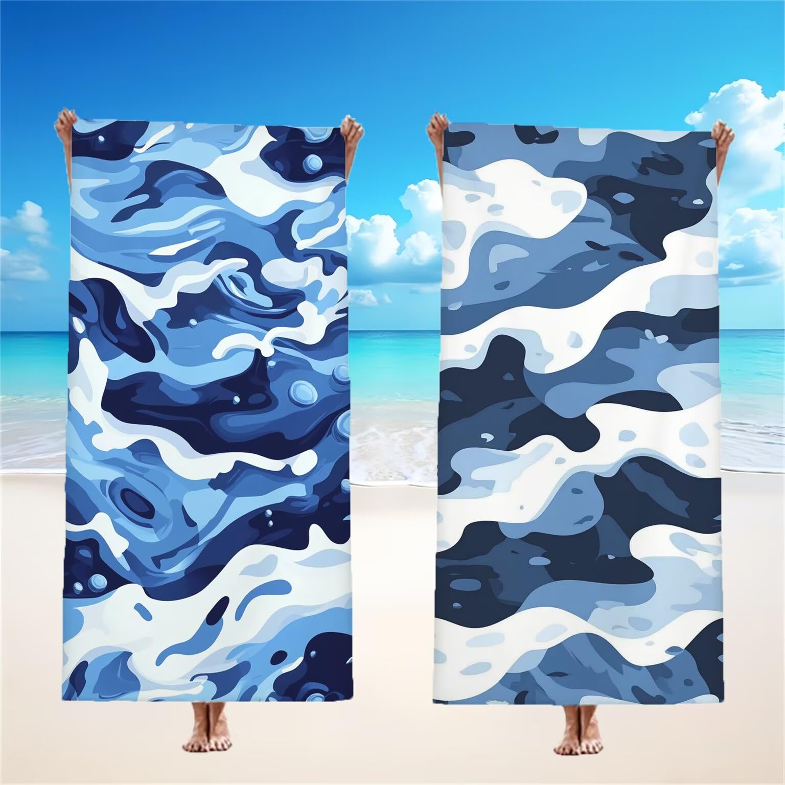 Waves Ręcznik plażowy dla dorosłych, ręcznik z mikrofibry 90 x 200 cm, duży, 2 sztuki, ręczniki kąpielowe, unikalne zatrzaskowe, chłonne, szybkoschnące, odporne na piasek, lekka konstrukcja, do jogi