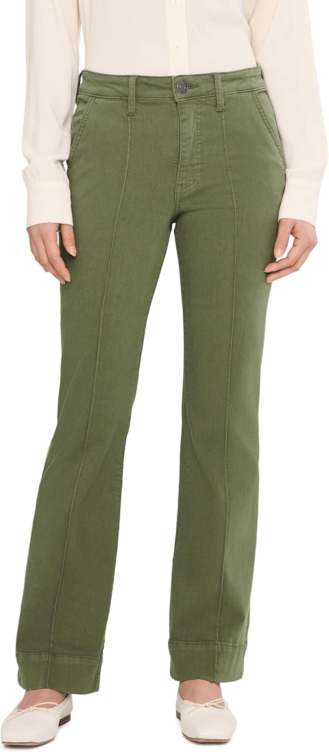 KUT from the Kloth Stella High-Rise Fab Ab Flare Front Pin Tuck in Dill