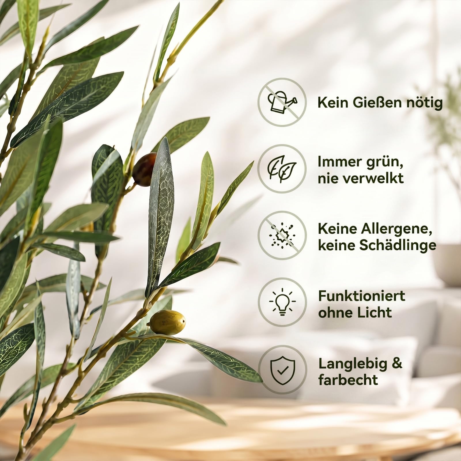 BEAUTYPEAK Künstlicher Olivenbaum 120 cm, Kunstpflanze im weißen Topf | Olive Tree Deko für Wohnzimmer, Büro, Flur und Schlafzimmer, pflegeleicht, Indoor Pflanze mit täuschend echt im Topf