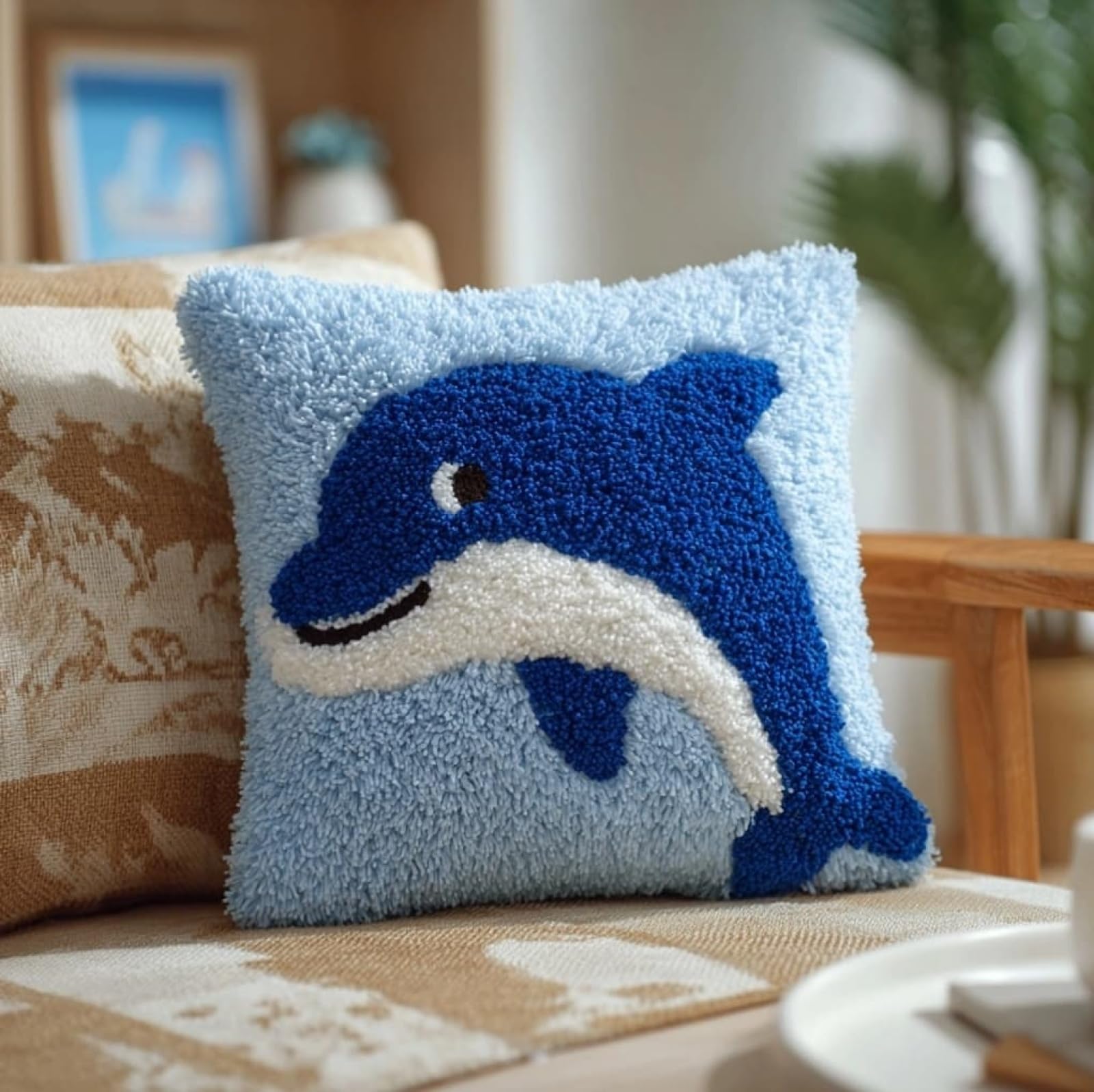 WallustrioaW Latch Hook Pillow Kits Pillow Cover,Animal Dolphin