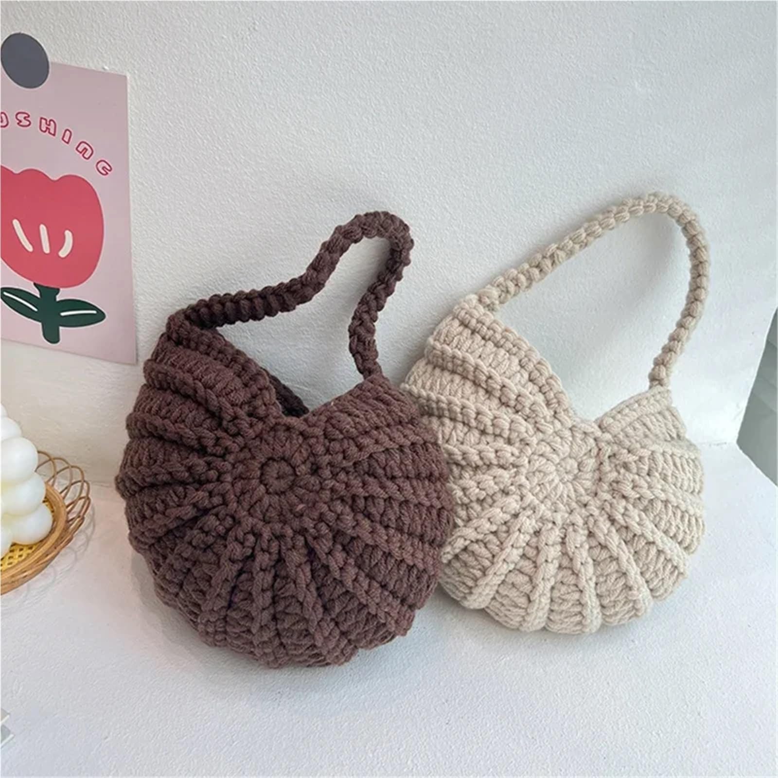 Bolso Paja Mujer Bolso de mano de crochet con forma de concha, tejido a mano, de color liso, for mujer, elegante, delicado, compacto y elegante, for noche.