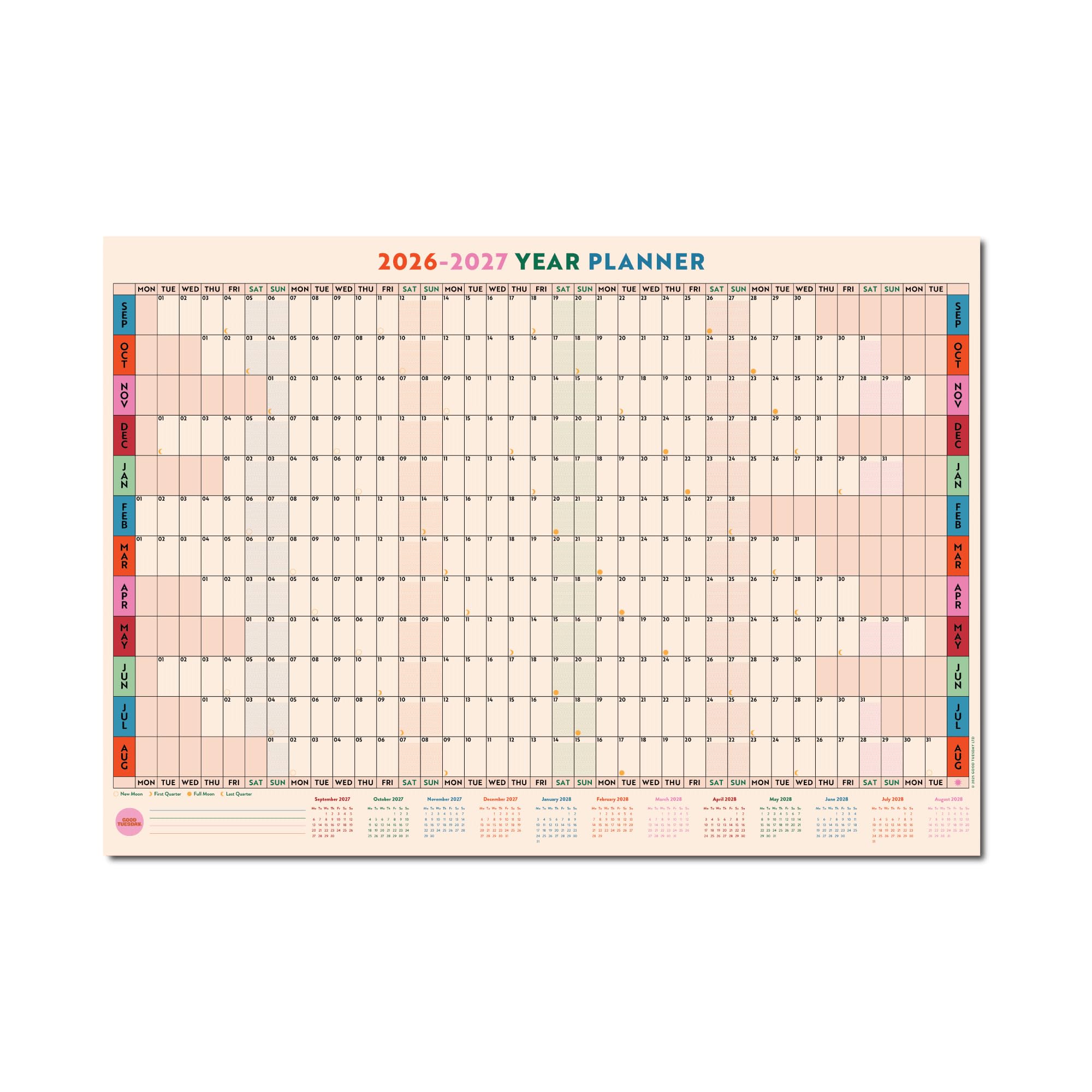Good Tuesday 2026-2027 Academic Wall Planner | Work Hard Play Nice Landscape