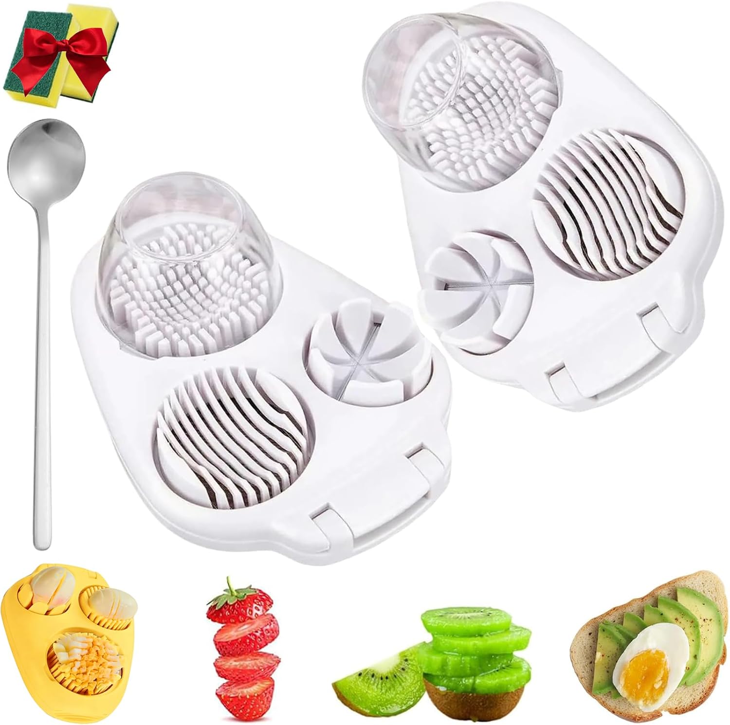 3 Way Egg Slicer for Hard Boiled Eggs, Heavy Duty Stainless Steel Egg Cutter with 3 Slicing Modes, Stainless Stee Multi-Function Egg Cutter with Dicing, Wedge & Slicing Modes for Kitchen (2B)