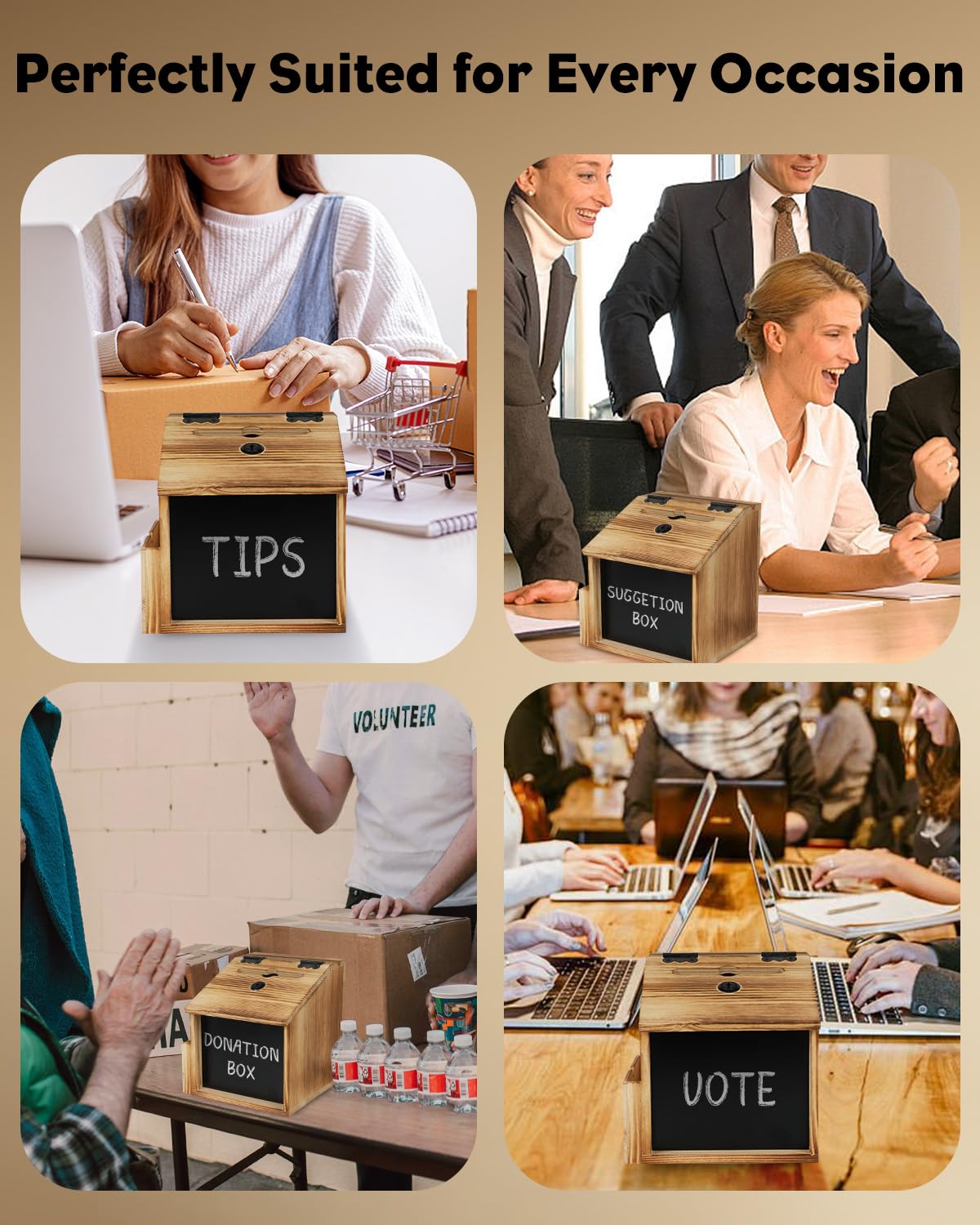 Uniclife Vorschlag Box mit Schlitz und Schloss, Holz Spende Boxen, Gebetsbox mit Tafel & Karte Acrylplatte, Holzkiste, Wahlurnen für Hochzeit, Kirche & Klassenzimmer