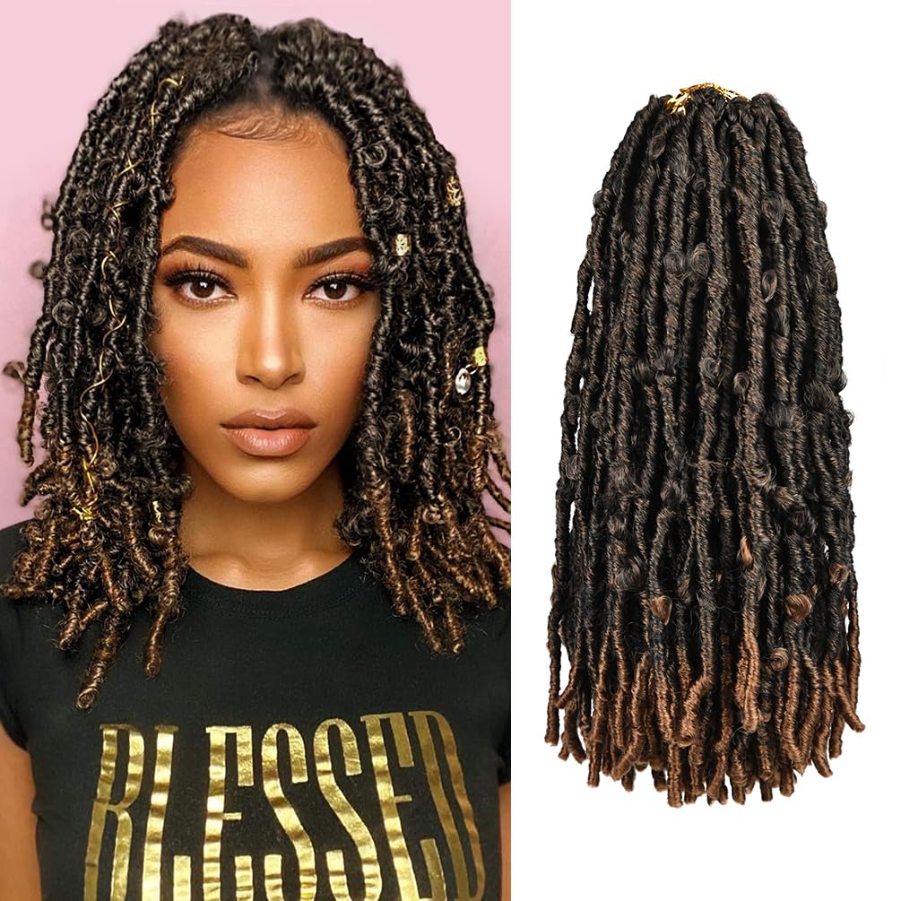 ISWEET Butterfly Locs Crochet Hair 8 Packs 96 Strands - 12 Inch #1B/30 Short Soft Handmade Distressed Synthetic Braids Pre Looped Locs Crochet Hair for Black Women
