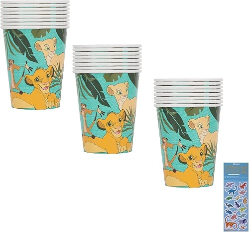 Unique El paquete de suministros para fiesta de cumpleaños del Rey León incluye vasos de papel de fiesta de 9 onzas, 24 tazas