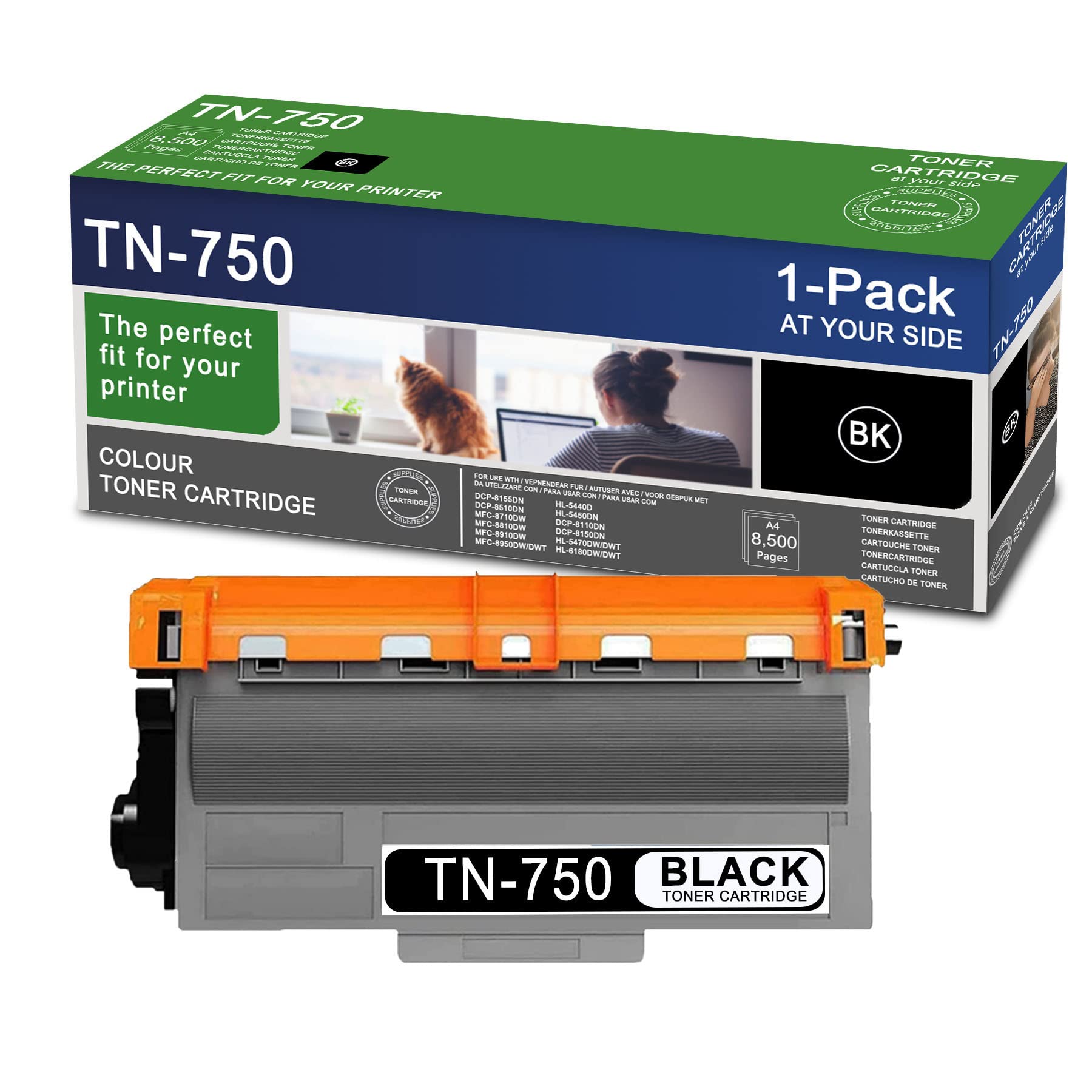 SLIKIA TN750 TN-750 Black Toner Cartridge, Compatible 1 Pack TN750 Replacement for Brother TN750, for HL-5440D 5450DN 5470DW/DWT 6180DW/DWT DCP-8110DN 8150DN 8155DN 8510DN MFC-8710DW Printer