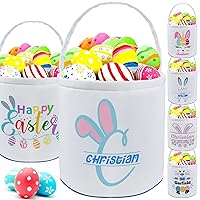 Vista 27 de Cesta de Pascua personalizada con nombre para niñas y niños, cesta de conejo de Pascua personalizada, bolsas de regalo para caza de huevos de Pascua