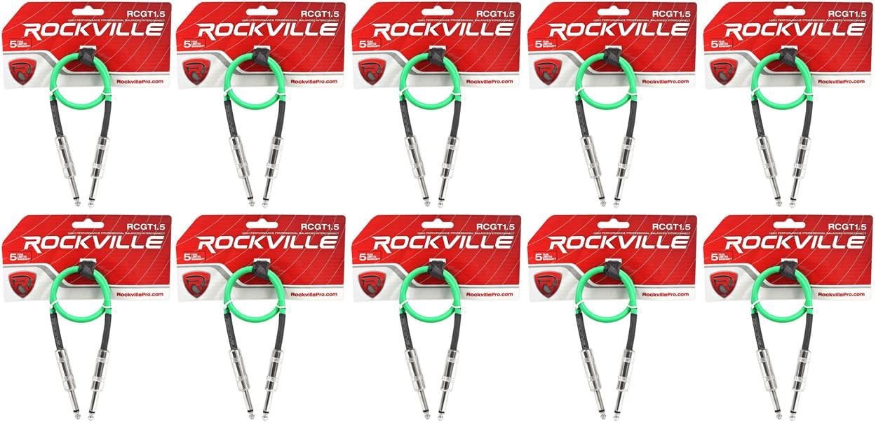 Rockville (10) RCGT1.5G 1.5フィート 1/4インチ TS to 1/4インチ TS 計器ケーブル - グリ
