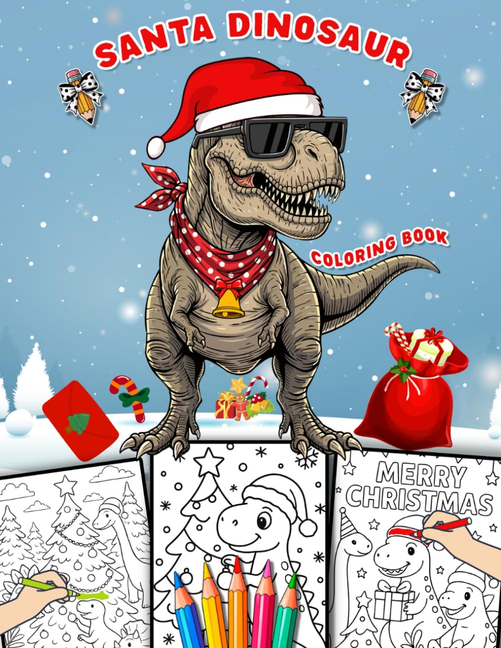 Santa Dinosaur Coloring Book: Funny Christmas Holiday Scenes Winter