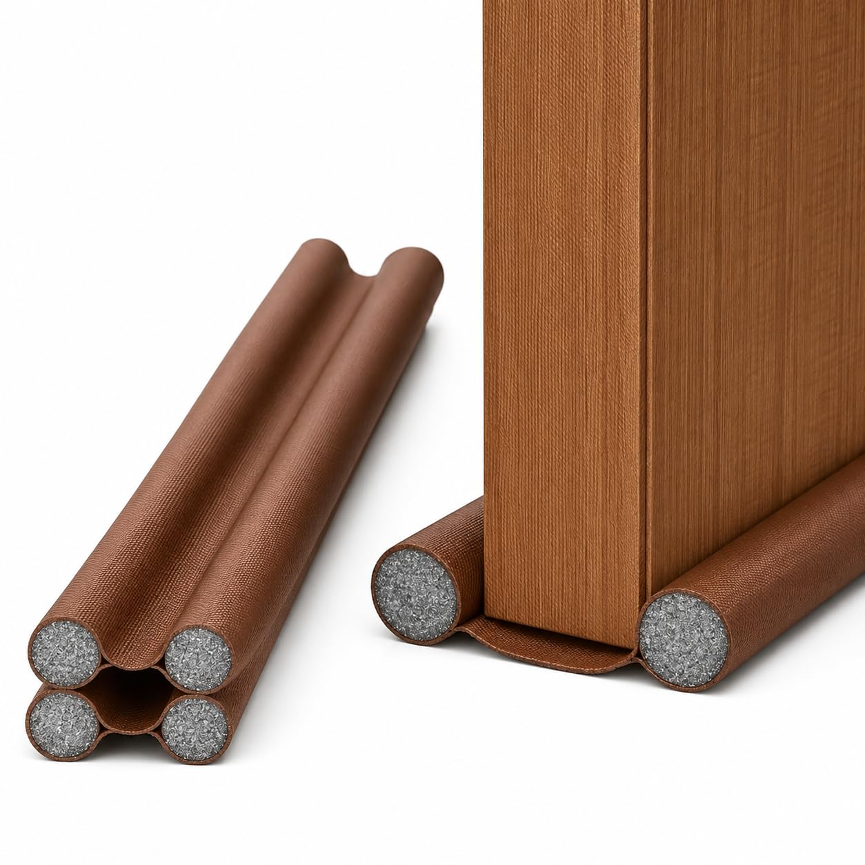 Premium Door Guard Bottom Seal Twin Foam Door Draft Stopper Noise Dust Insect Blocker Waterproof PU Leather Brown 36cm-image-37