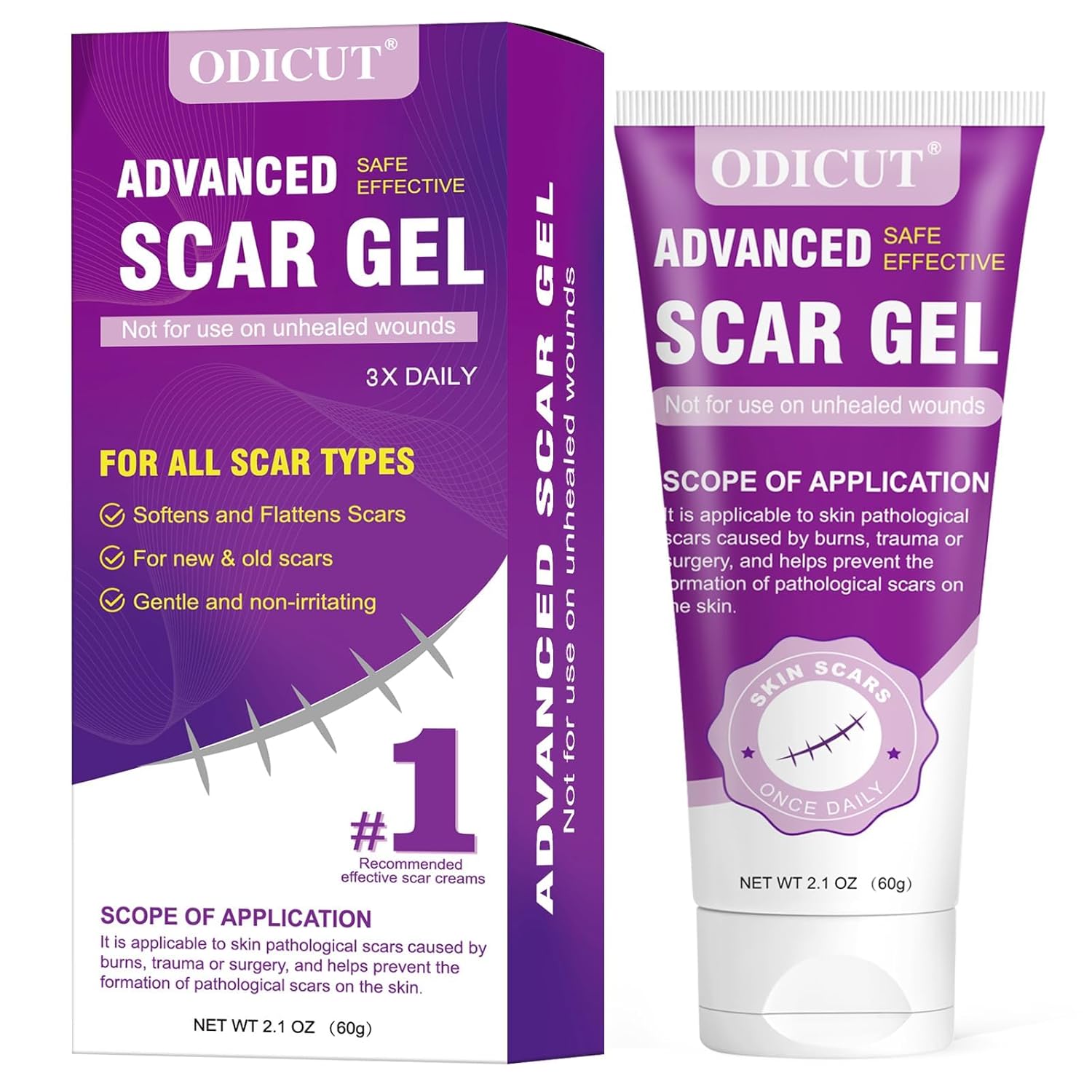 Silicone Scar Gel, Intensive Scar Cream, Keloid Bump Removal for Stretch Marks Removal, Surgical Scars, Cesarean Section, Acne, Injury, Burns, Doctor-tested Scar Improvement 2.1oz (60g)-1pack