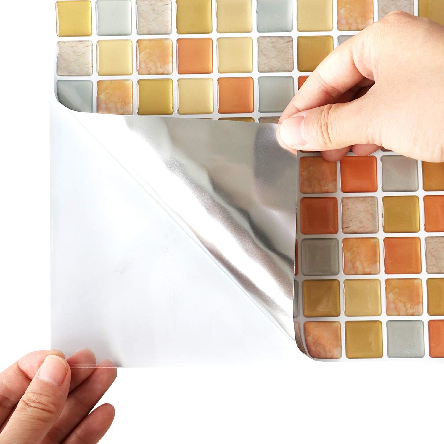 Yoillione 3D Mosaic Tile Sticker Removable Wallpaper Tile Yellow, 3D Self Adhesive Wall Tiles Bathroom Wall Tiles for Kitchen Backsplash Yellow, PVC Square Decorative Vinyl Tile Decals, 4 Sheets