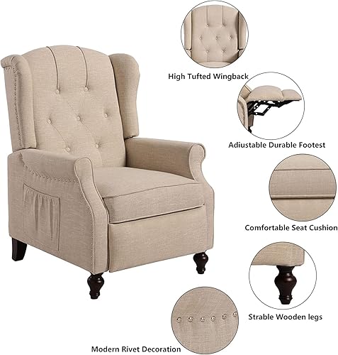 Miniatura 27 de Wingback - Silla reclinable con respaldo a presión y calor y masaje, sofá individual copetudo para el hogar, sala de estar, oficina, dormitorio