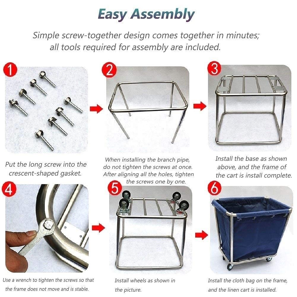 DFEDHF Laundry Sorter Cart Hotel with Slient Casters Removable Bag, Portable Large Housekeeping Trolley for Dirty Clothes, Load 150kg