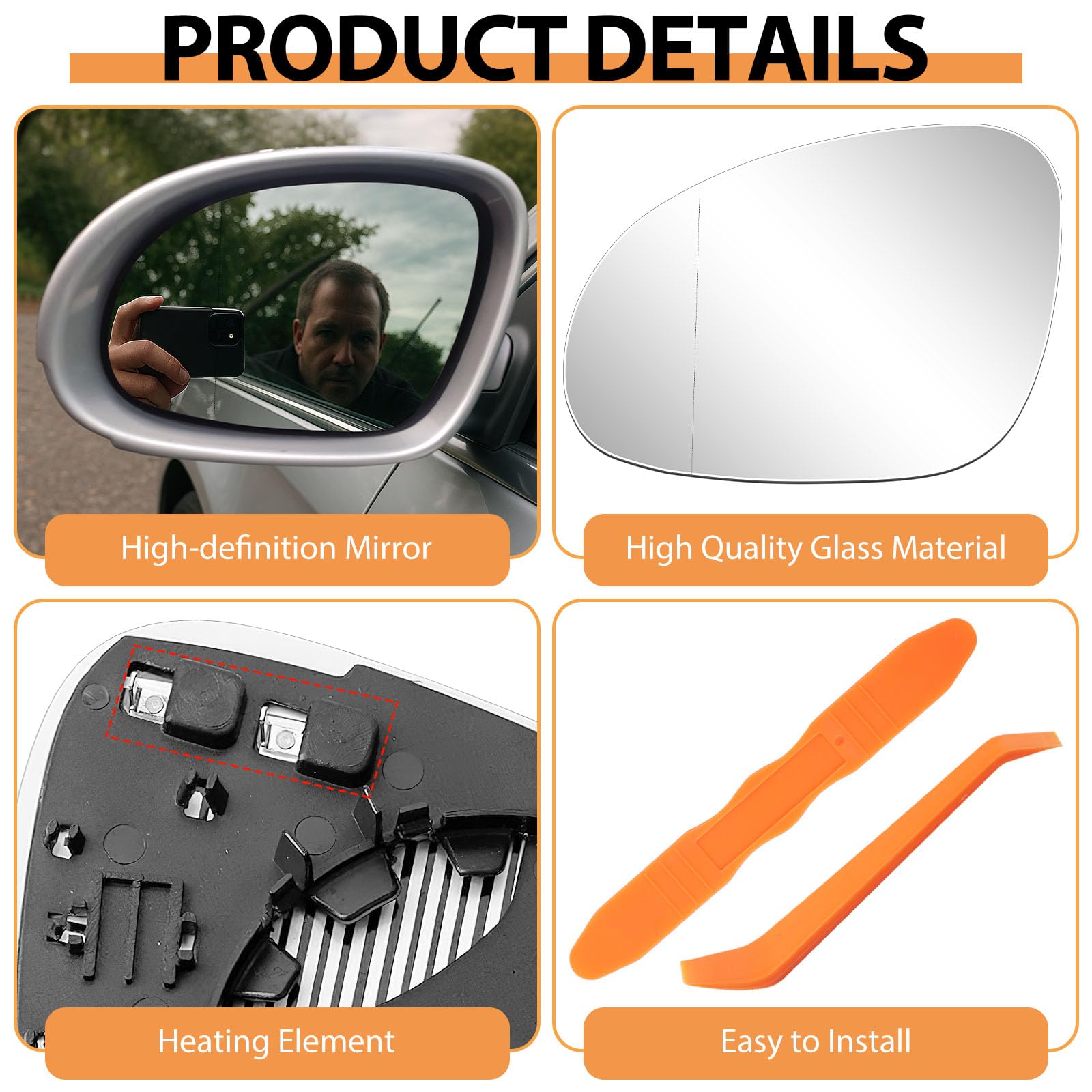 Szkło lustrzane zastępcze z ogrzewanym asferycznym lusterkiem zastępczym do VW JETTA 5 2005-2010/VW GOLF 5 2003-2008/VW PASSAT B6 2007-2011/Skoda Superb Facelift 2007-2008, lusterko zewnętrzne (lewe)