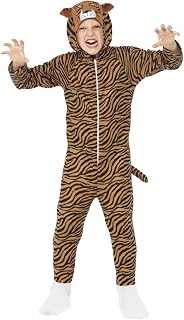 Smiffys Kinder Unisex Tiger Kostüm, All-in-One mit Kapuze, Größe: L, 27991
