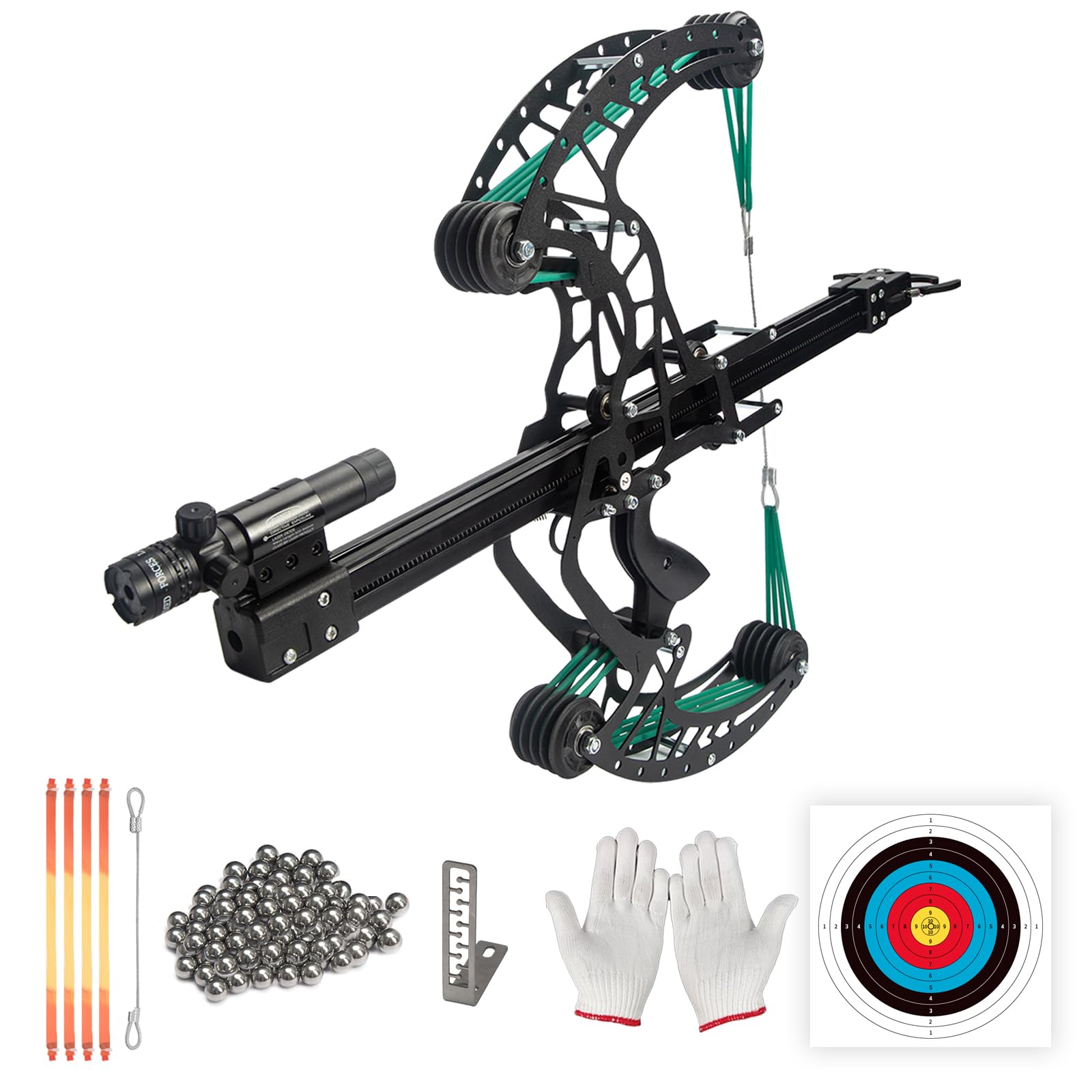 Compound Slingshot that Shoots Steel Balls, Both Handed Ball Bearing Compound Bow Set for Adults, Professional Slingshot with Continuous Shooting for Outdoor (Green)