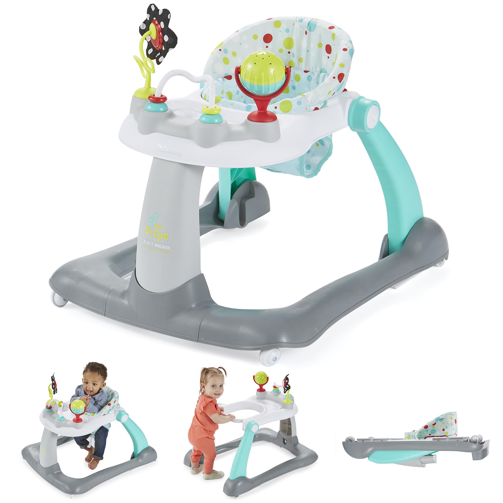 Kolcraft - Tiny Steps - 2-in-1 Infant & Baby Activity Walker - Seated, Walk-Behind - Bubbles