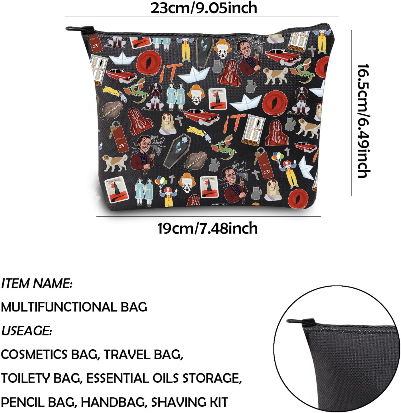 WCGXKO Horror Gift Horror Lover Gift Horror Books lover Gift Horror Novelty Zipper Pouch Makeup Bag For Fans (to do with) - Image 2