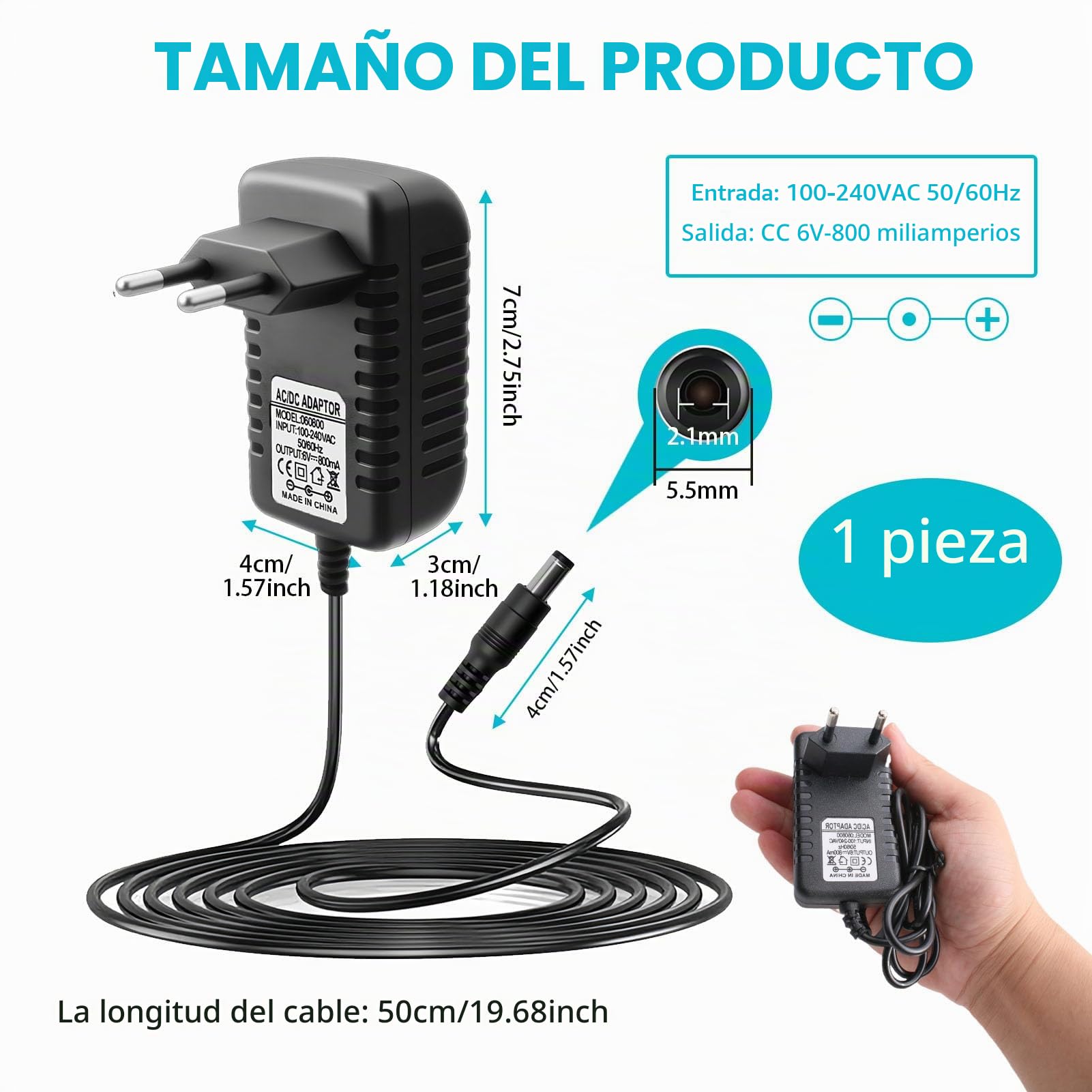 Cargador 6V para niños conducción eléctrica 800 mA alimentación Universal Motocicleta Coche Eléctrico para SUV ATV conducción eléctrica Juguetes Electric Ride-On Accesorios Conector 5,5 mm * 2,1 mm