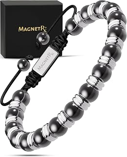 MagnetRX® Magnetic Hematite Bracelet - Max Strength Magnet Stones - Beaded Magnetic Bracelets for Men and Women (Silver Titan 8mm Bead)