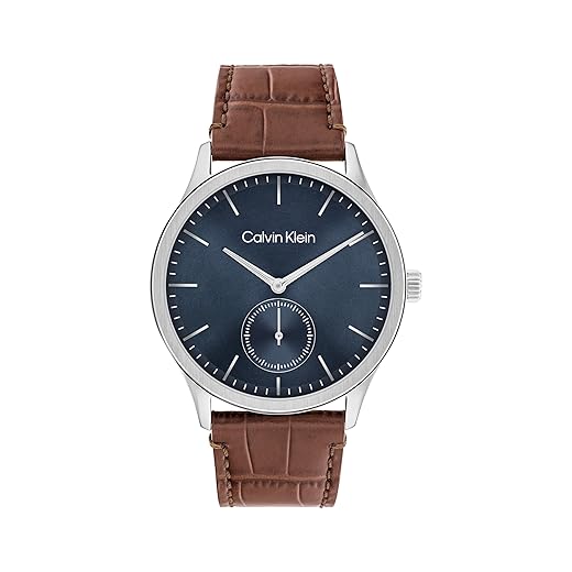 Calvin Klein Men’s CK Tailored Quartz Watch - Croc-Embossed Strap, Brushed Dial with Sub-Eye, Water Resistant Up to 30m - Classic, Modern Timepiece - Gift for Him 42mm