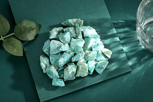 Miniatura 6 de QINJIEJIE Cristales crudos de amazonita de 0.9 libras Piedras ásperas naturales a granel grandes de 1 "rocas al por mayor de piedras preciosas de
