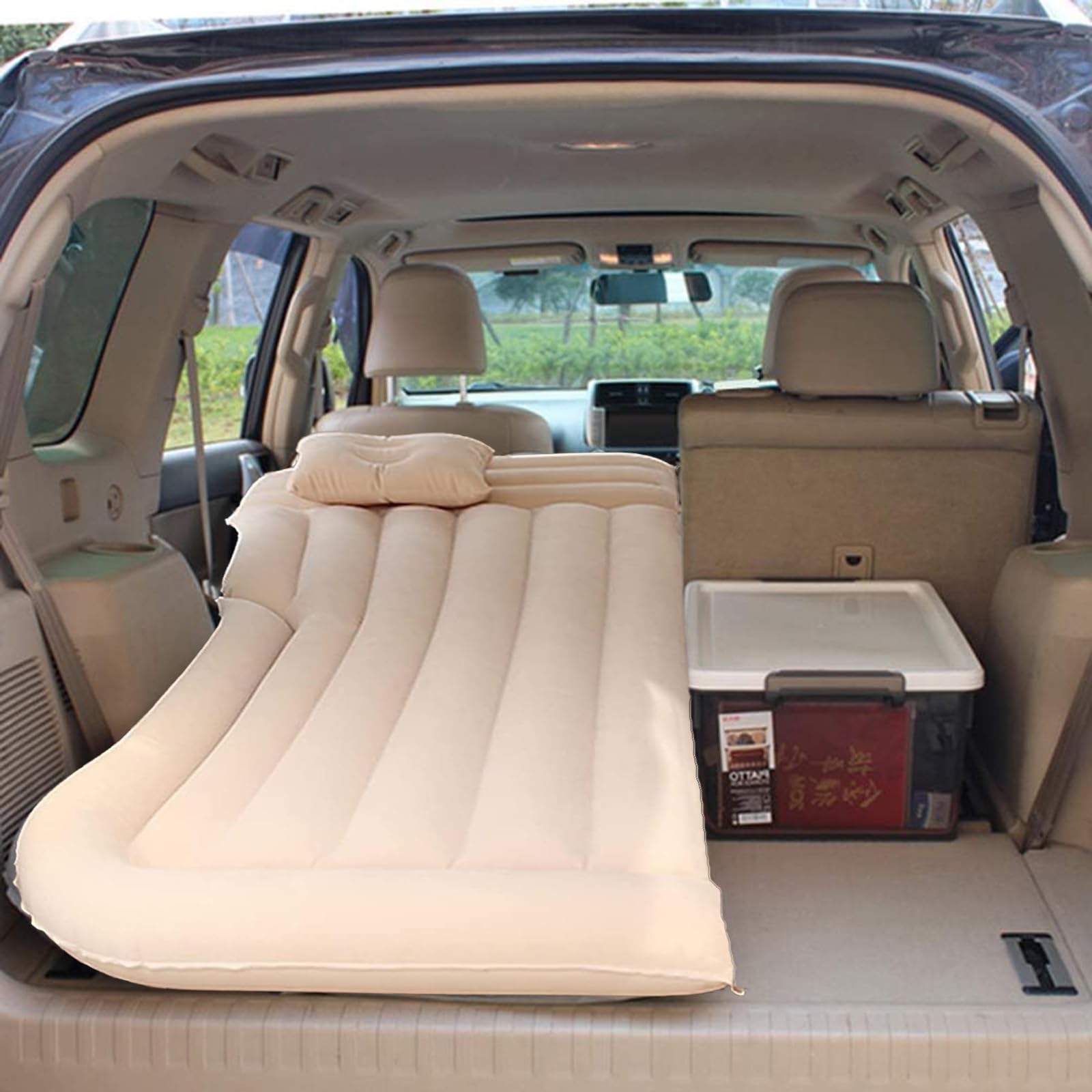Letto Gonfiabile per Auto per Jeep Compass Cherokee Renegade Grand Cherokee Wrangler, Superficie in PVC Floccato Materasso per Auto Portatile Materasso da Viaggio Accessori,Beige