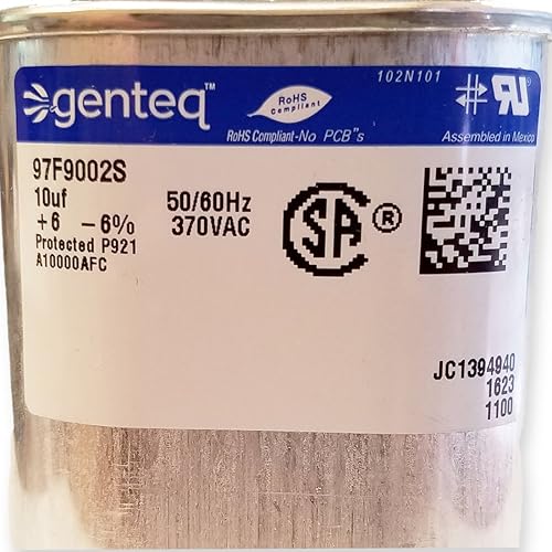 Miniatura 2 de Genteq Condensador 10 UF MFD 370V 97F9002, 97F9002s (reemplaza al viejo GE # 97F9002BZ3, Z97F9002, 27L669), 10 MFD a 370V, ovalado