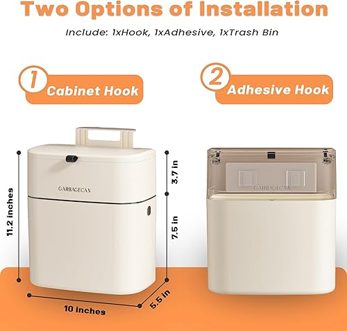 Miniatura 3 de Cubo de basura de compost de 2.5 galones para cocina, encimera, pequeño bote de basura colgante con tapa, papelera de compostaje color blanco hueso