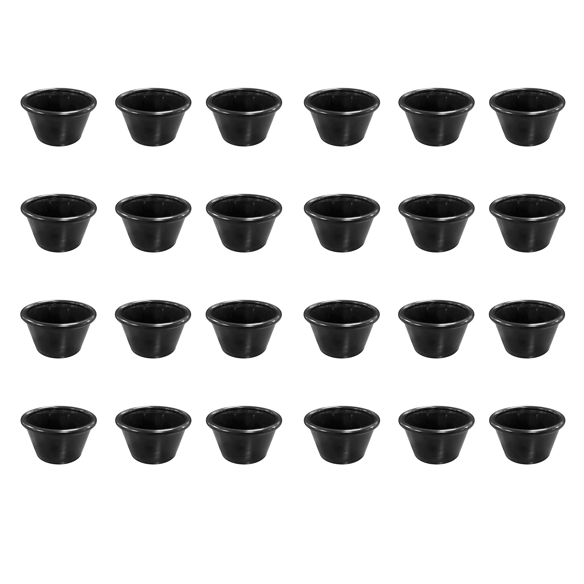 Chabrias Lot de 24 ramequins traditionnels simples en plastique résistant, pots à condiments, ramequins à sauce, bols à trempette, fabriqués en Angleterre (Noir 43 ml)