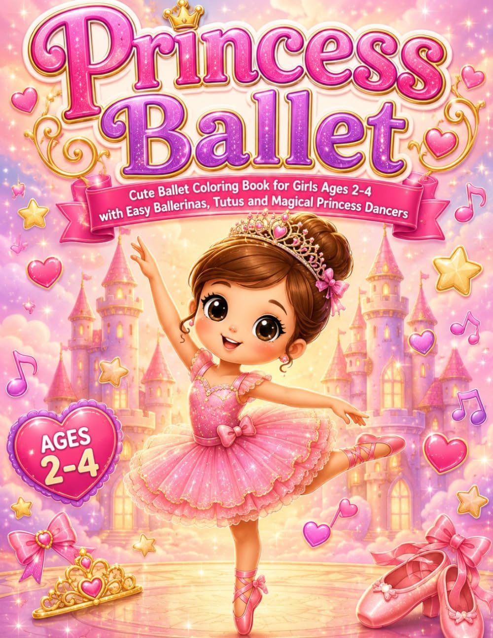 Princess Ballet: Cute Ballet Coloring Book for Girls Ages 2-4 with Easy Ballerinas, Tutus and Magical Princess Dancers